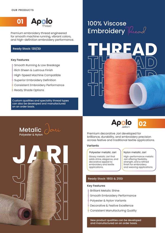 Jisha Enterprise profile pages for embroidery thread and jari
