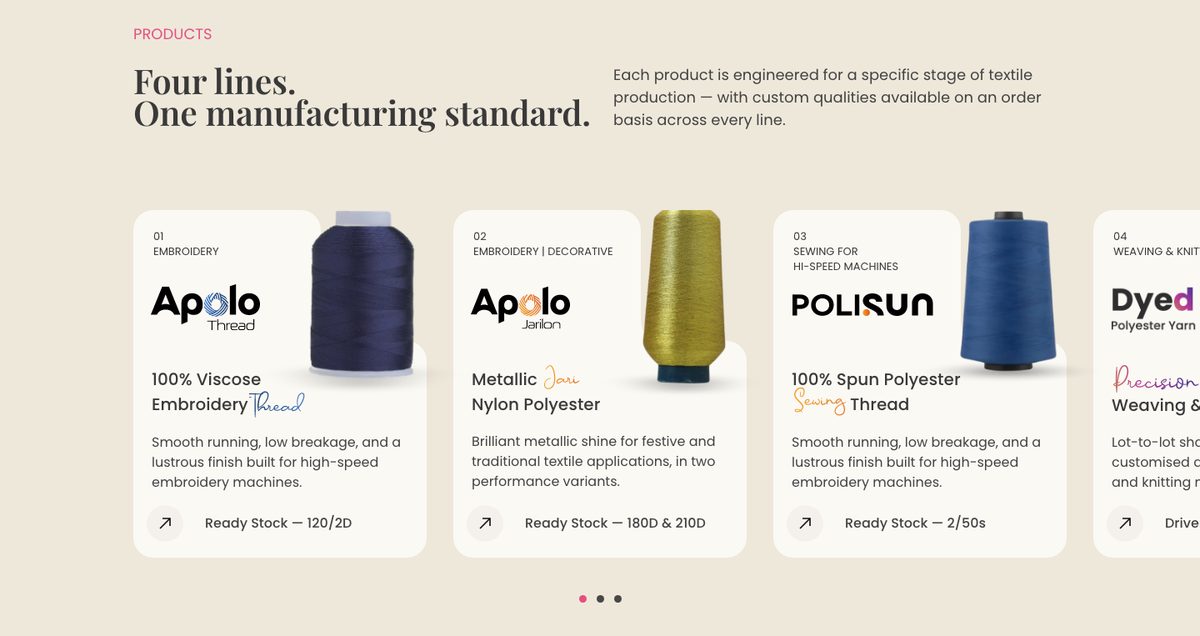 Jisha Enterprise website products section with four product lines